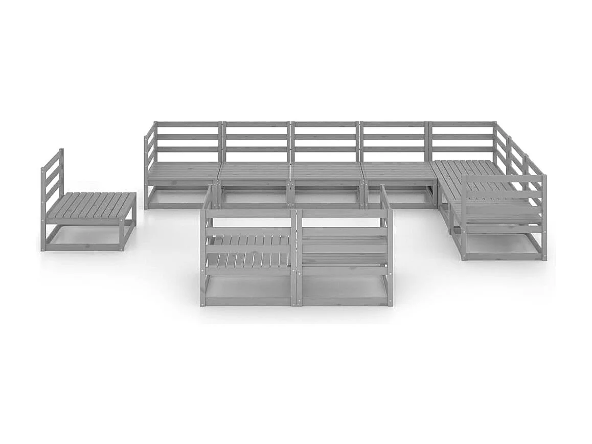 Garden Furniture - Set Divani da Giardino 10 pz Grigi in Legno Massello di Pino