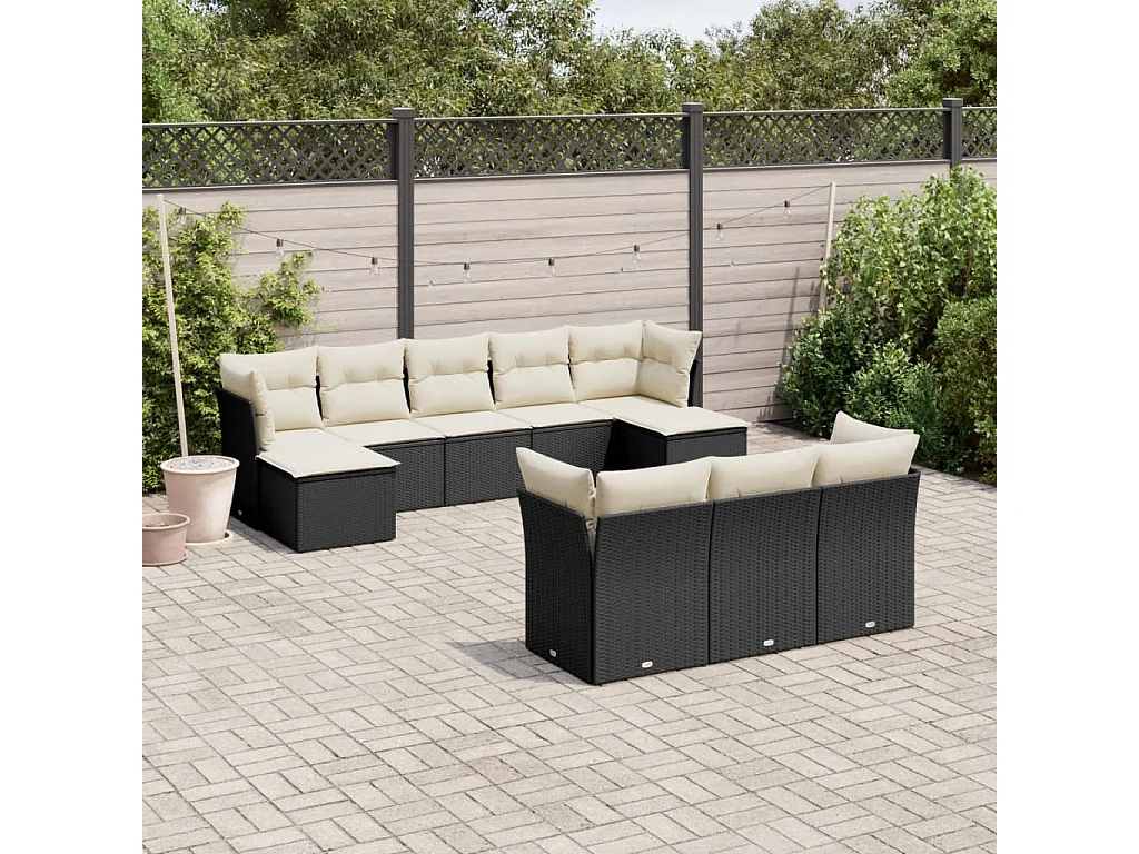 Garden Furniture - 10-tlg. Garten-Sofagarnitur mit Kissen Schwarz Poly Rattan