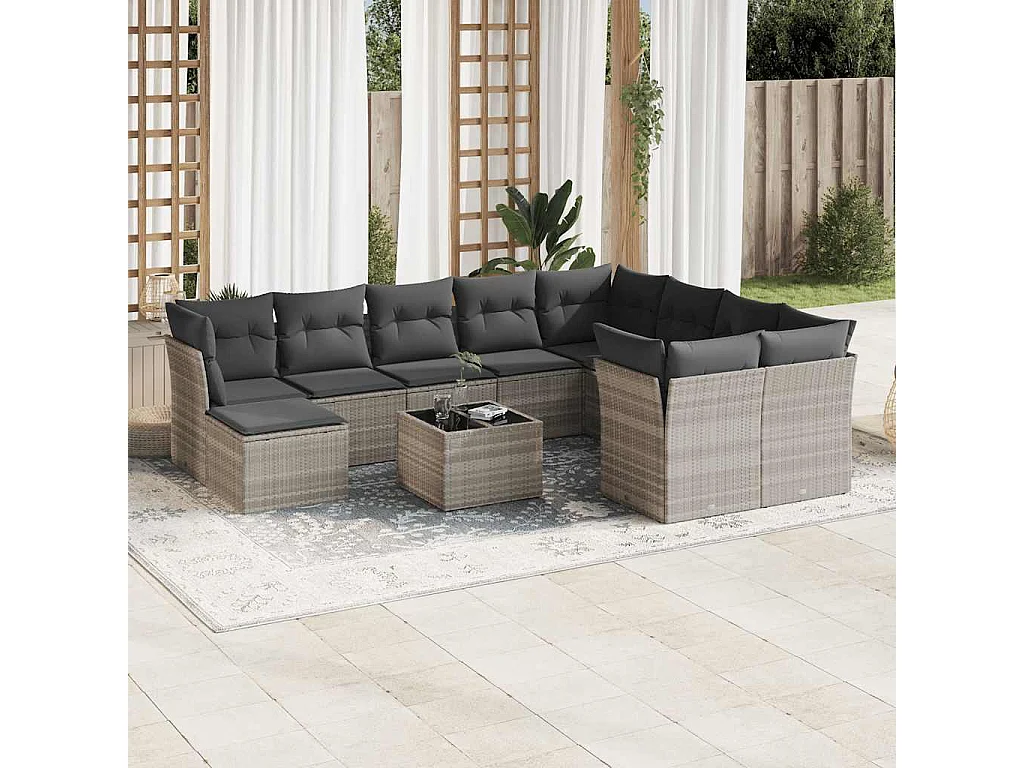 Garden Furniture - Set Divani da Giardino 11 pz con Cuscini in Polyrattan Grigio