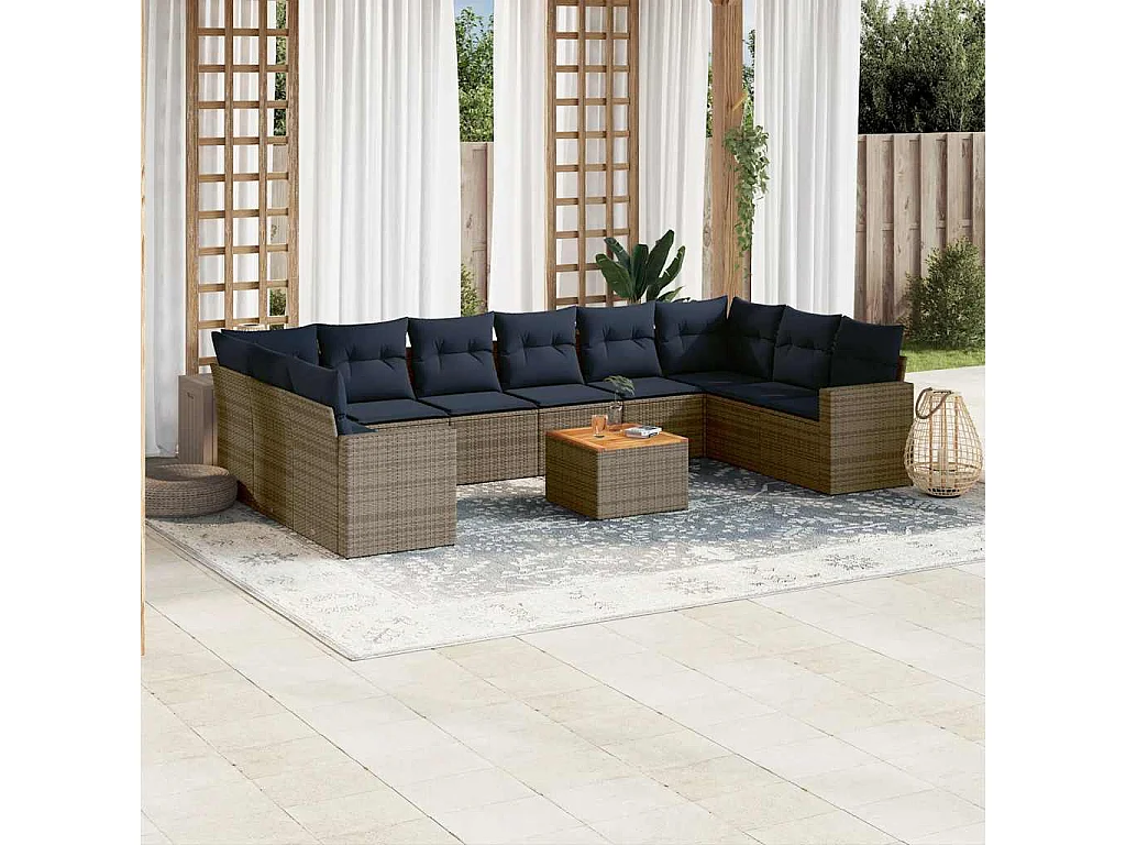 Garden Furniture - Set Divani da Giardino 11 pz con Cuscini in Polyrattan Grigio