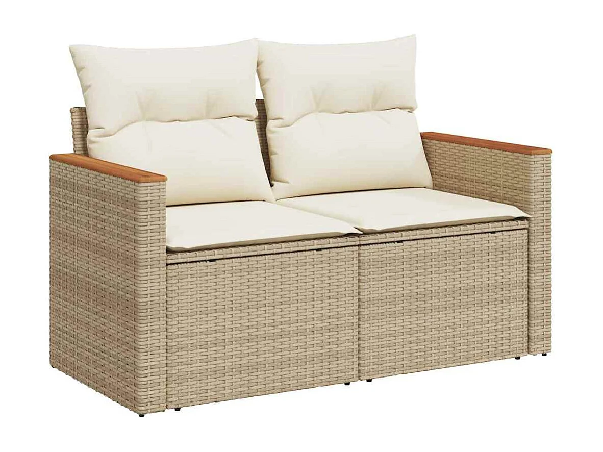 11 pcs conjunto sofás de jardim c/ almofadões vime PE bege