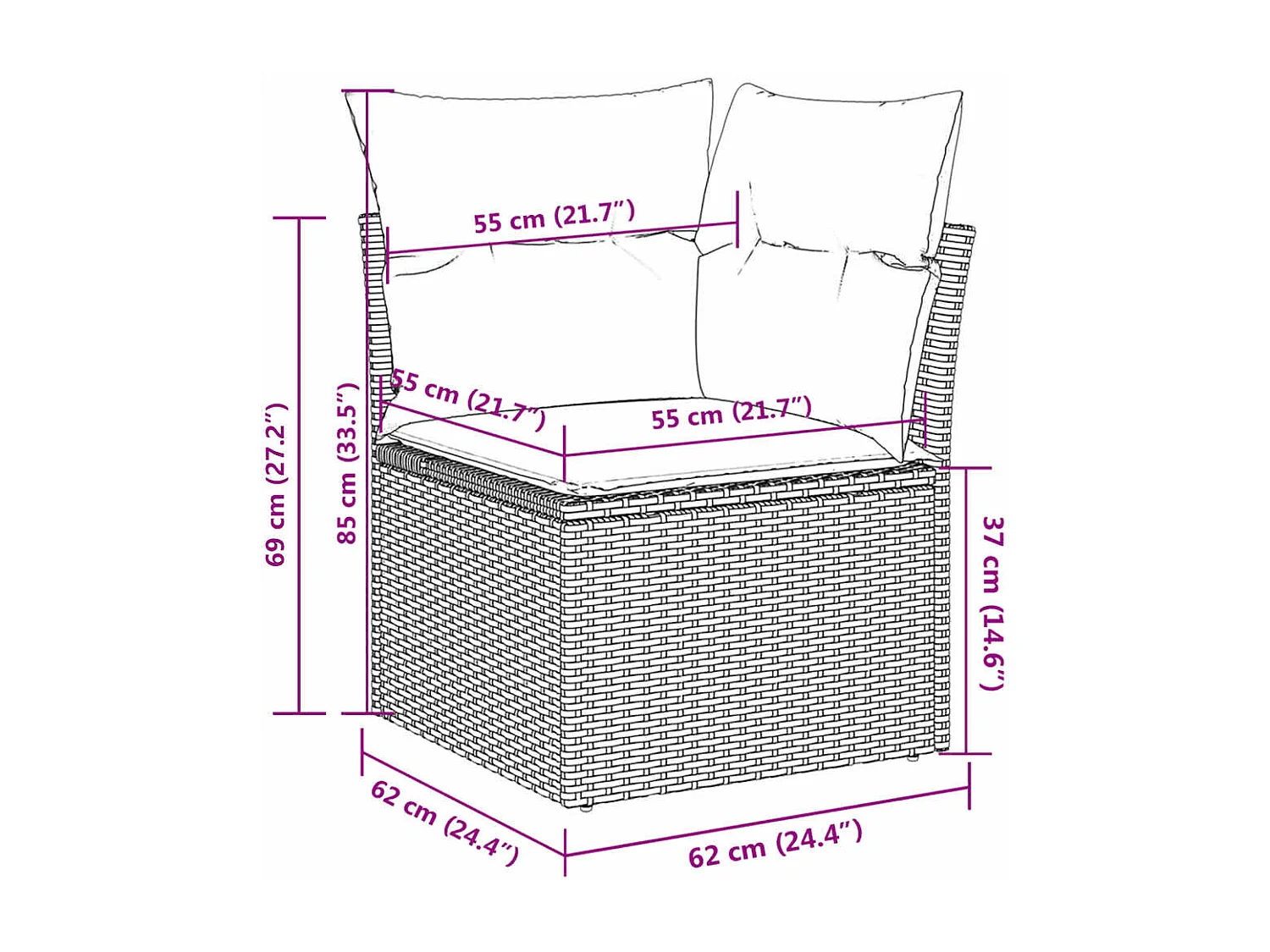 11 pcs conjunto sofás de jardim c/ almofadões vime PE bege