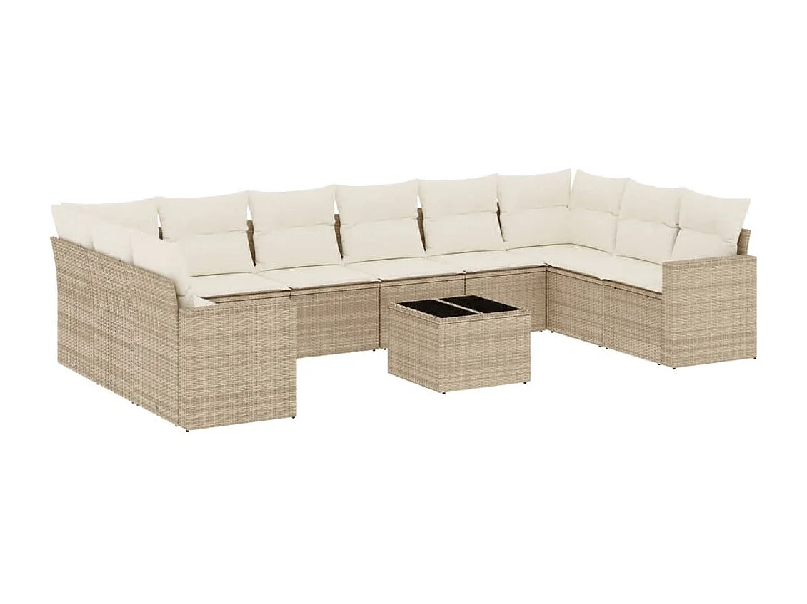 11 pcs conjunto sofás de jardim c/ almofadões vime PE bege
