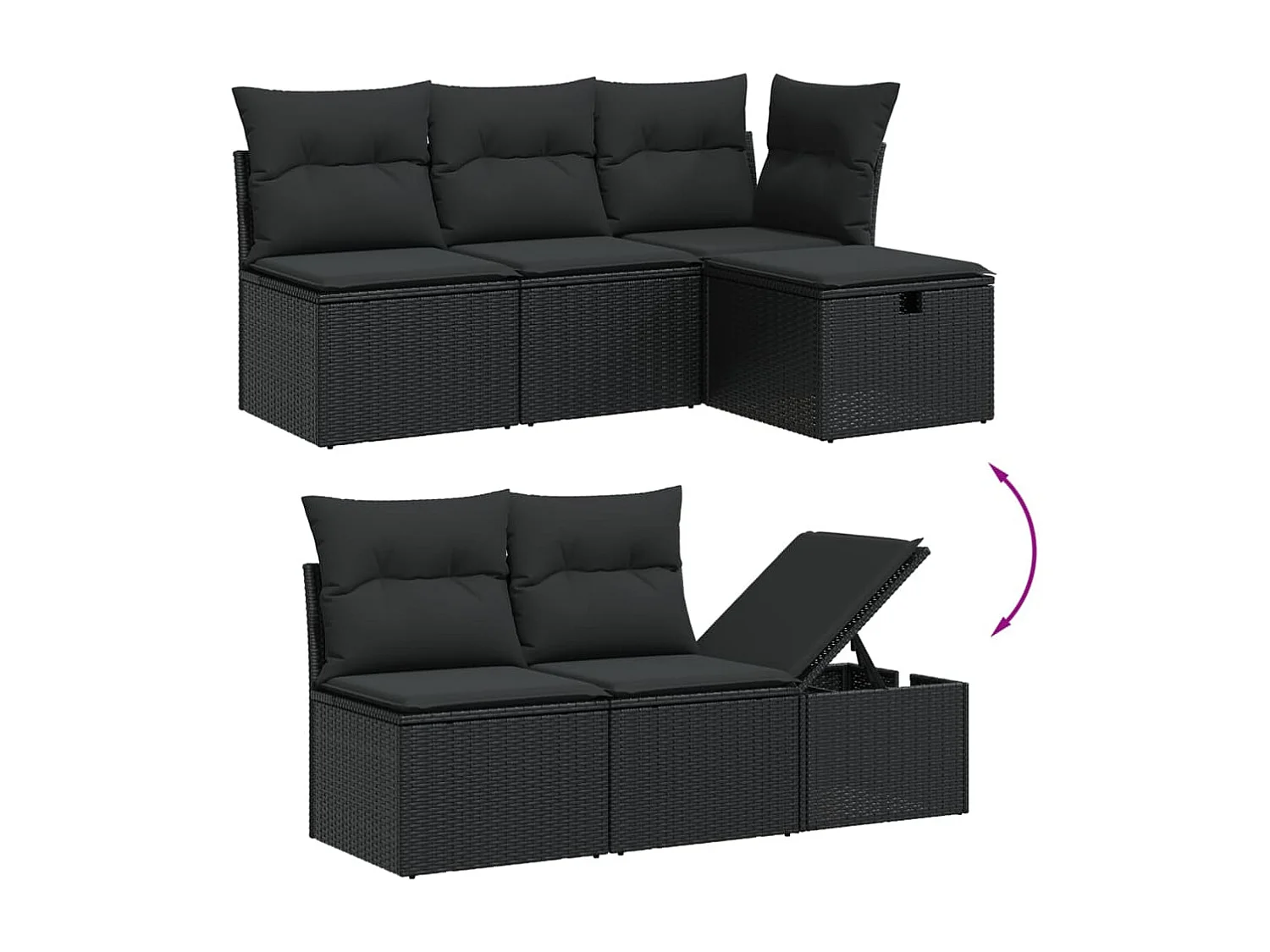 Garden Furniture - 10-tlg. Garten-Sofagarnitur mit Kissen Schwarz Poly Rattan
