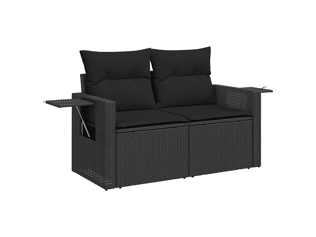 Garden Furniture - 10-tlg. Garten-Sofagarnitur mit Kissen Schwarz Poly Rattan