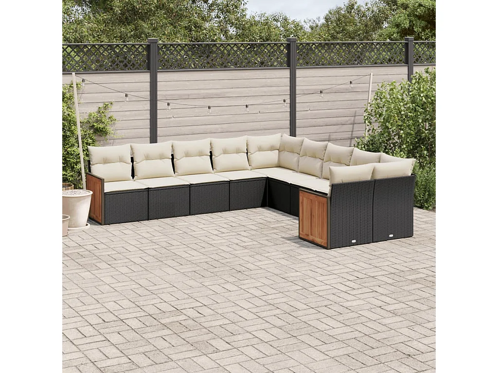 Garden Furniture - Set Divani da Giardino 10pz con Cuscini in Polyrattan Nero