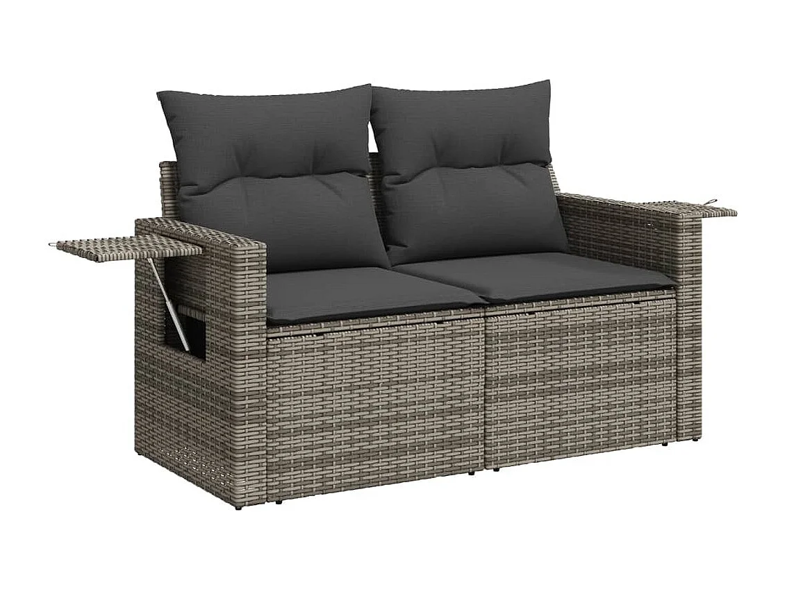 Garden Furniture - 11-tlg. Garten-Sofagarnitur mit Kissen Grau Poly Rattan