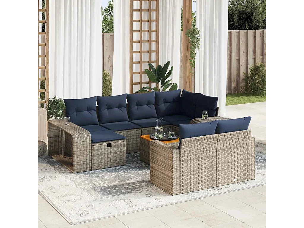 Garden Furniture - Salon de jardin 11 pcs avec coussins gris résine tressée