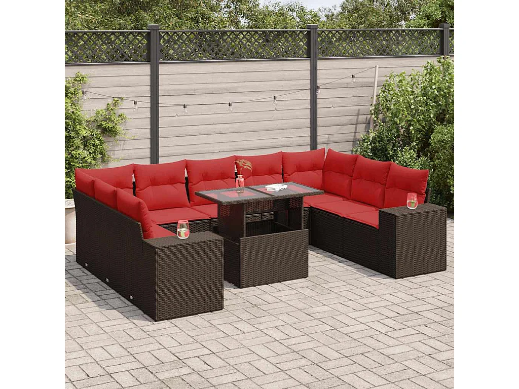 Garden Furniture - Salon de jardin 10 pcs et coussins marron résine tressée acacia