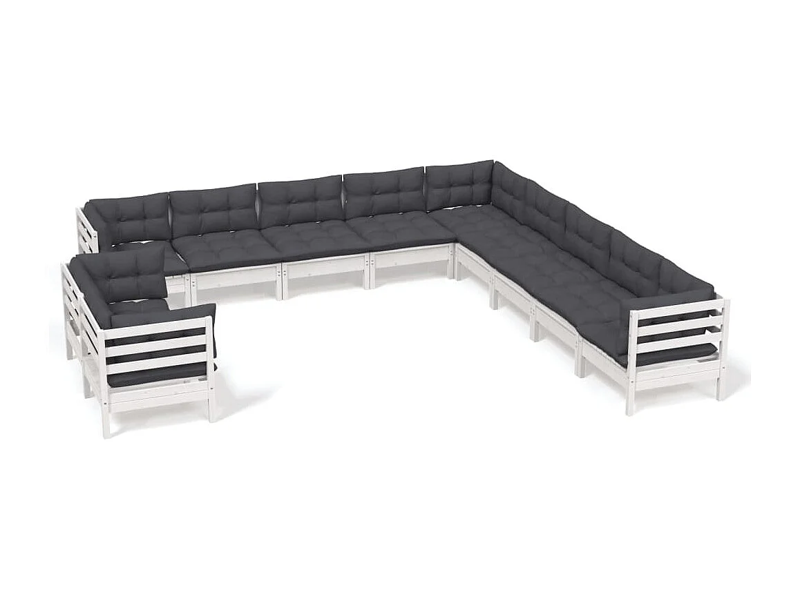 11 pcs conj. lounge de jardim c/ almofadões pinho maciço branco