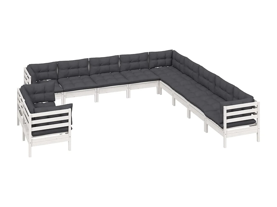 11 pcs conj. lounge de jardim c/ almofadões pinho maciço branco