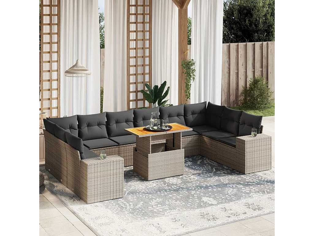 Garden Furniture - Set Divani da Giardino 11 pz con Cuscini in Polyrattan Grigio