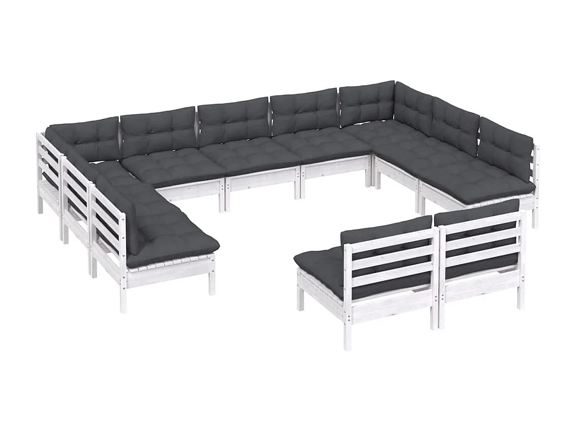 11 pcs conj. lounge de jardim c/ almofadões pinho maciço branco