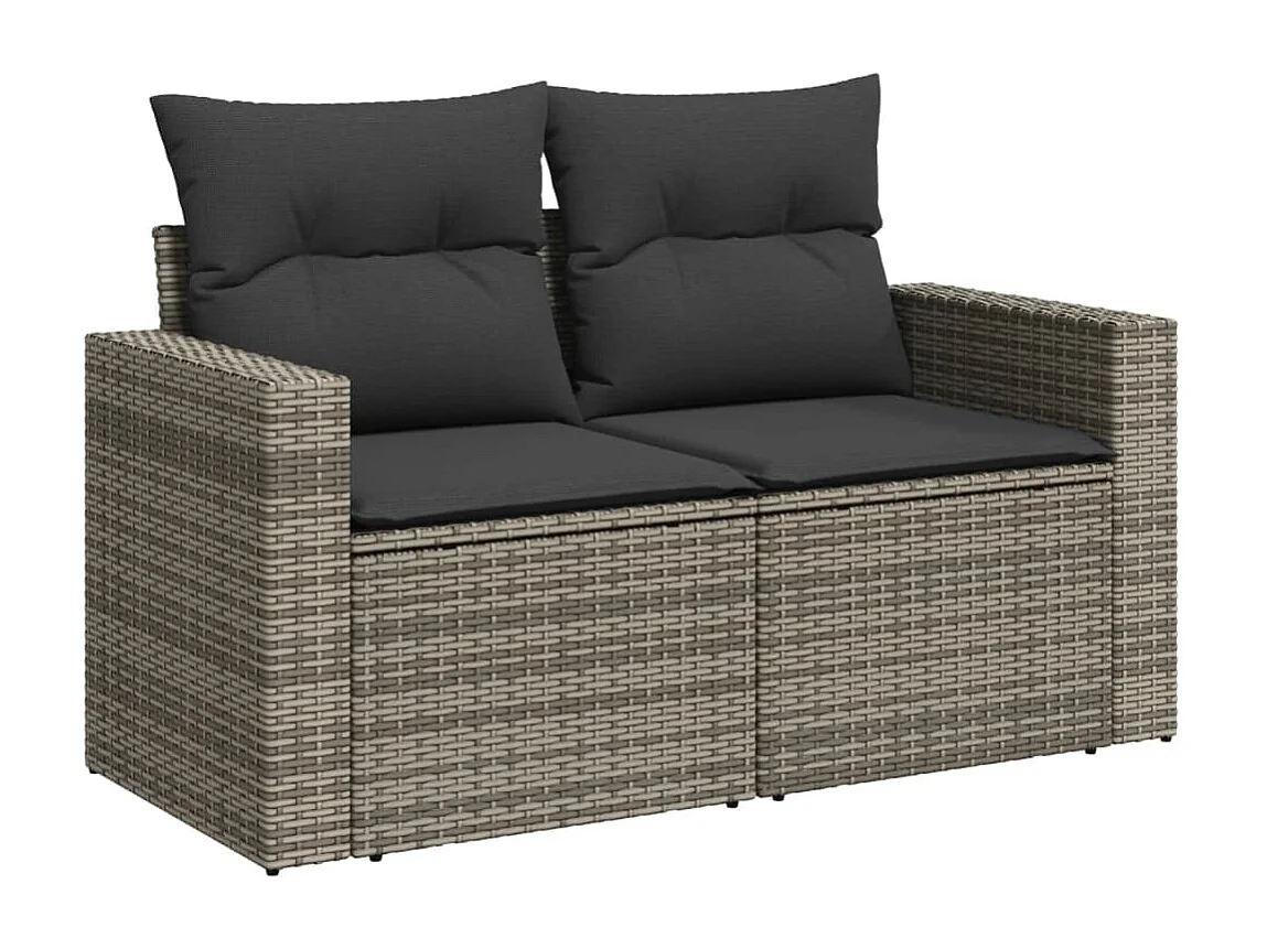 Garden Furniture - 11-tlg. Garten-Sofagarnitur mit Kissen Grau Poly Rattan