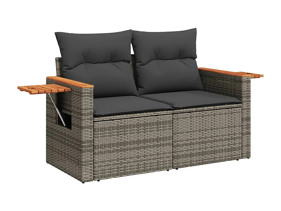 Garden Furniture - 11-tlg. Garten-Sofagarnitur mit Kissen Grau Poly Rattan