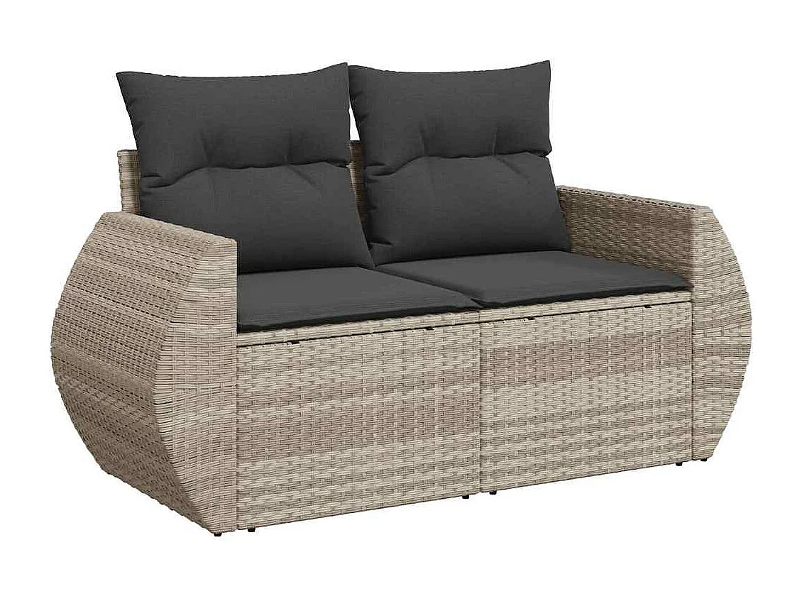 Garden Furniture - 11-tlg. Garten-Sofagarnitur mit Kissen Hellgrau Poly Rattan
