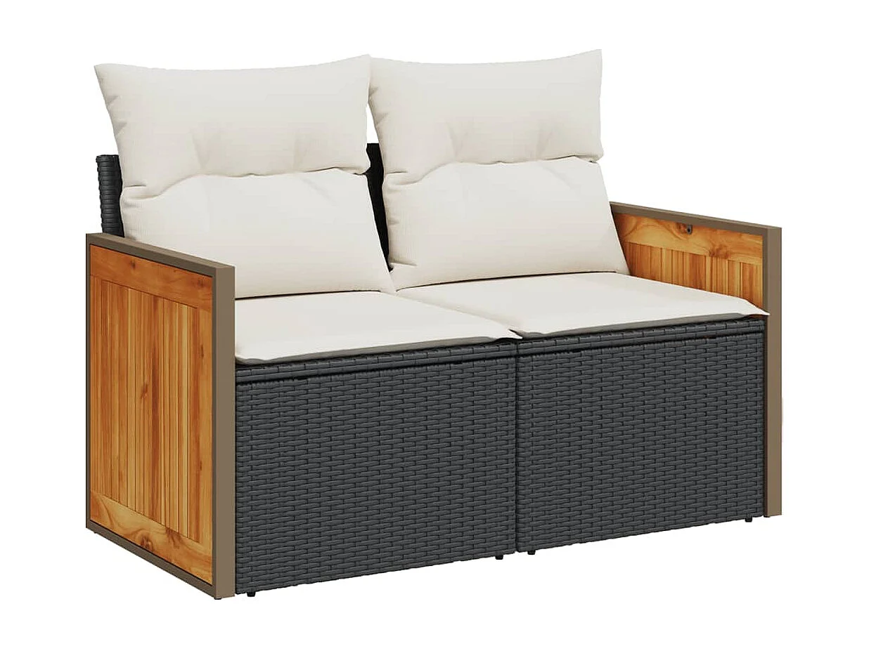 10 pcs conjunto sofás de jardim c/ almofadões vime PE preto
