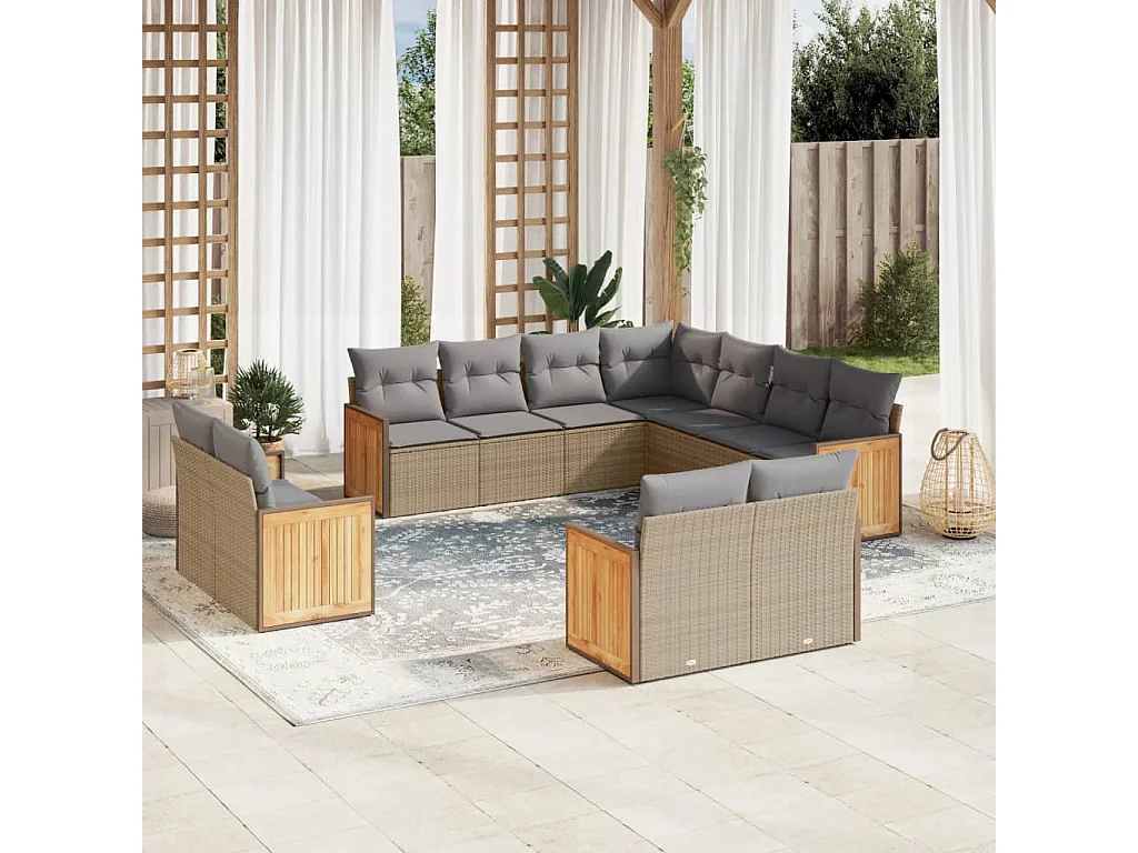 Garden Furniture - Set Divani da Giardino 11 pz con Cuscini Beige in Polyrattan