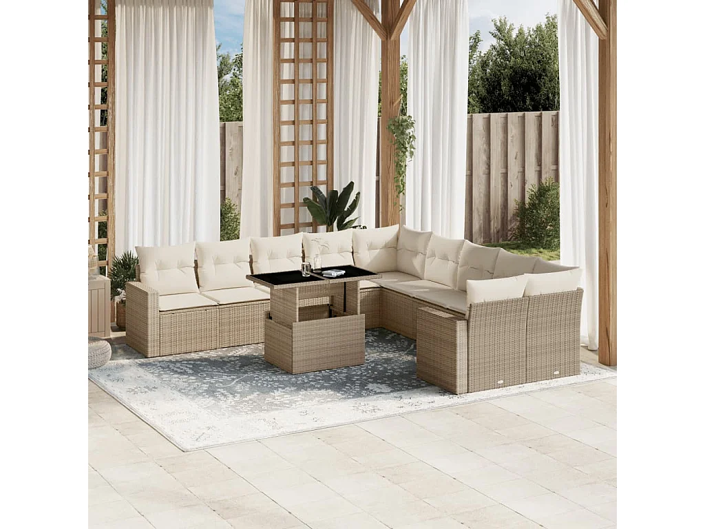 11 pcs conjunto sofás de jardim c/ almofadões vime PE bege