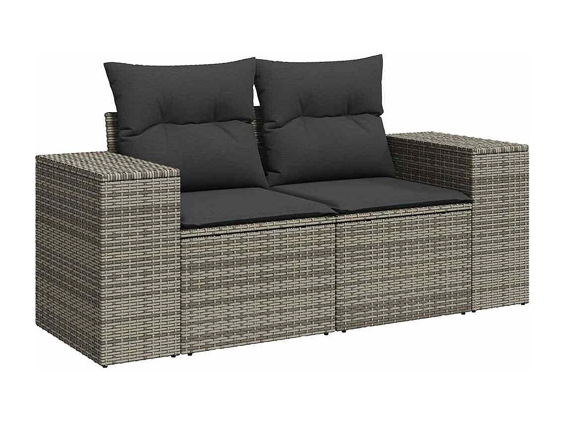 Garden Furniture - 11-tlg. Garten-Sofagarnitur mit Kissen Grau Poly Rattan