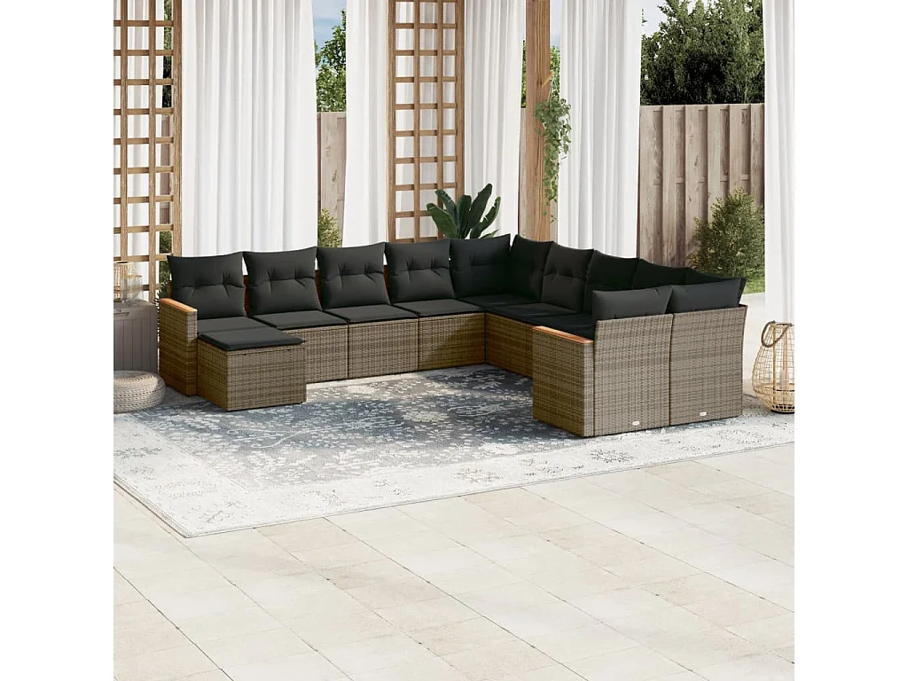 Garden Furniture - Set Divani da Giardino 11 pz con Cuscini in Polyrattan Grigio
