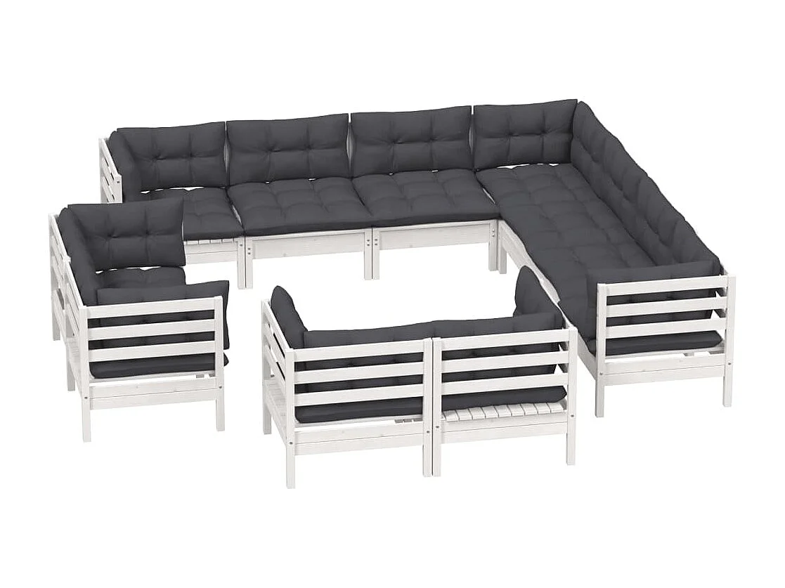 11 pcs conj. lounge de jardim c/ almofadões pinho maciço branco
