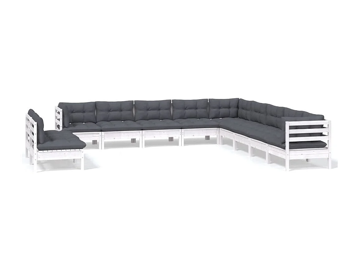 11 pcs conj. lounge de jardim c/ almofadões pinho maciço branco