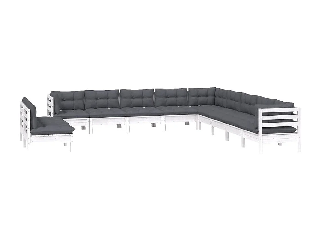 11 pcs conj. lounge de jardim c/ almofadões pinho maciço branco