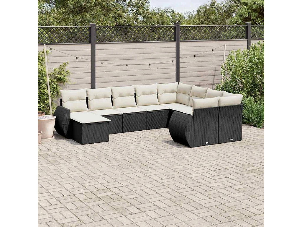 Garden Furniture - Set Divani da Giardino 10pz con Cuscini in Polyrattan Nero