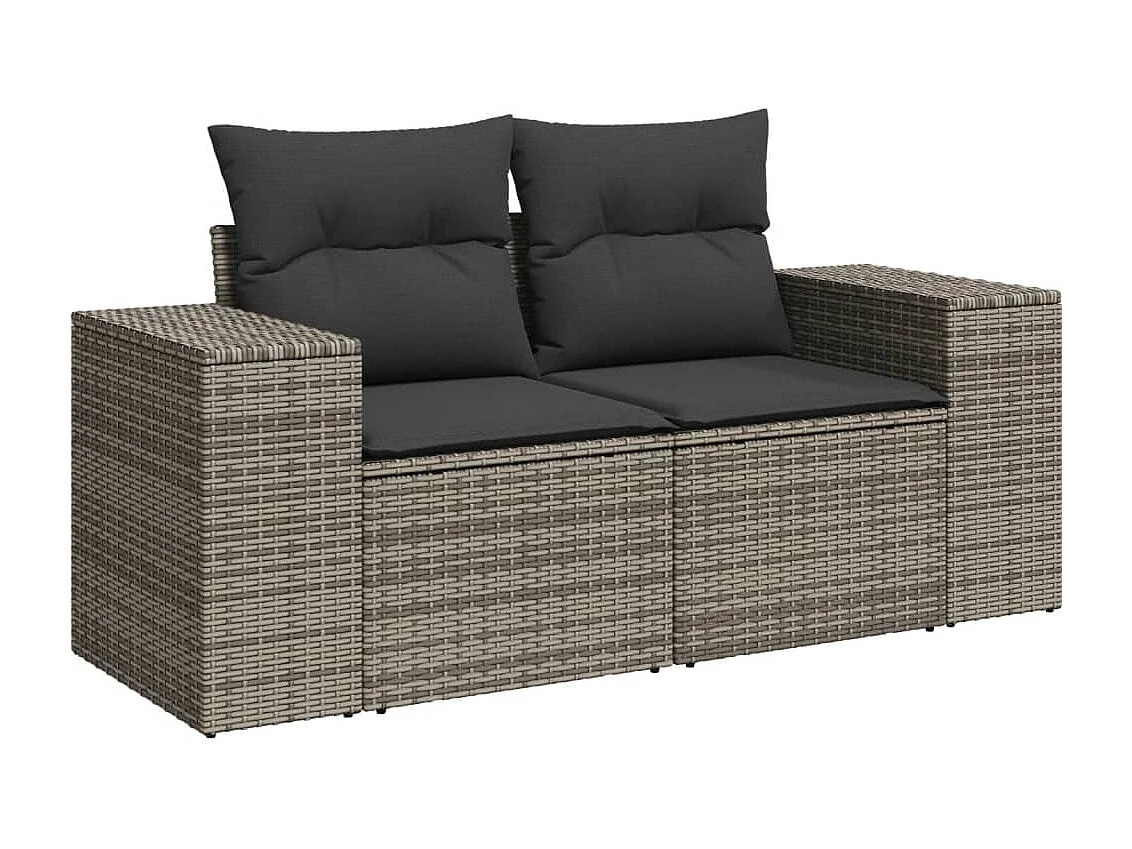 Garden Furniture - 11-tlg. Garten-Sofagarnitur mit Kissen Grau Poly Rattan