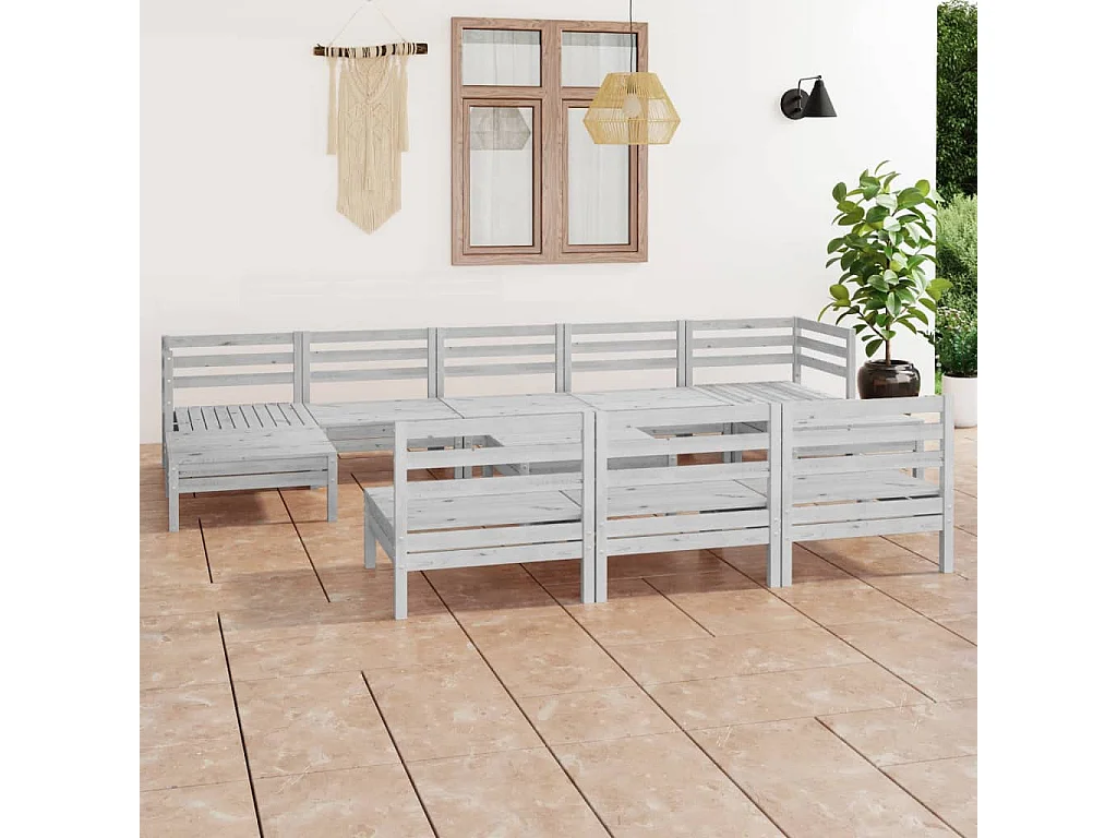 11 pcs conjunto lounge de jardim pinho maciço branco
