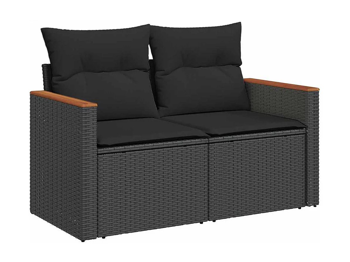 Garden Furniture - Set Divani Giardino 10pz con Cuscini Nero in Polyrattan Acacia