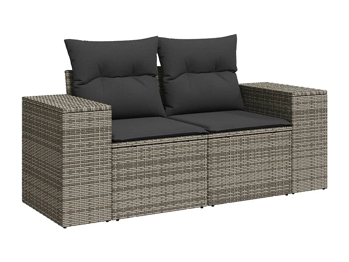 Garden Furniture - 11-tlg. Garten-Sofagarnitur mit Kissen Grau Poly Rattan