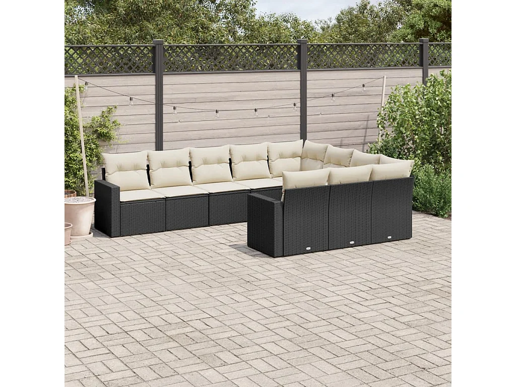Garden Furniture - 10-tlg. Garten-Sofagarnitur mit Kissen Schwarz Poly Rattan