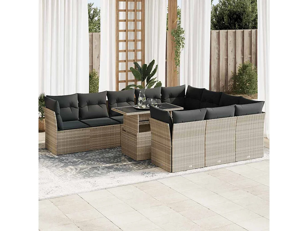 Garden Furniture - Set Divani da Giardino 11 pz con Cuscini in Polyrattan Grigio