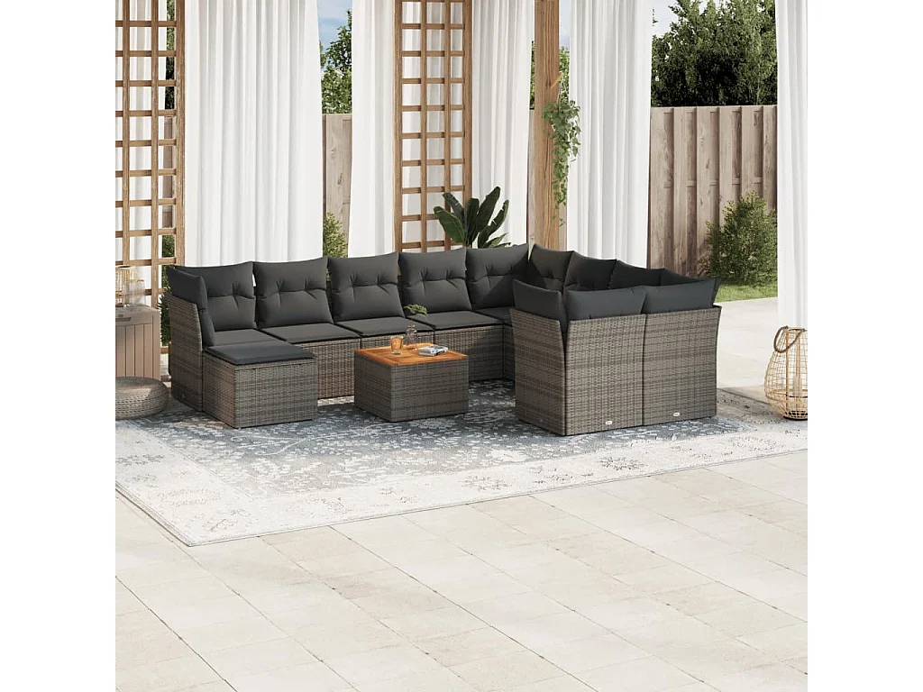 Garden Furniture - Set Divani da Giardino 11 pz con Cuscini in Polyrattan Grigio