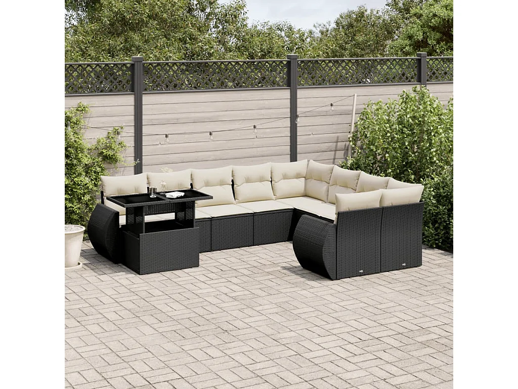 Garden Furniture - Salon de jardin 10 pcs avec coussins noir résine tressée