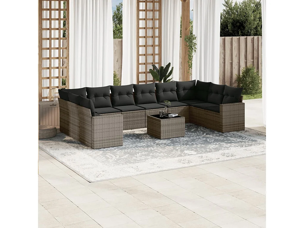 Garden Furniture - Set Divani da Giardino 11 pz con Cuscini in Polyrattan Grigio