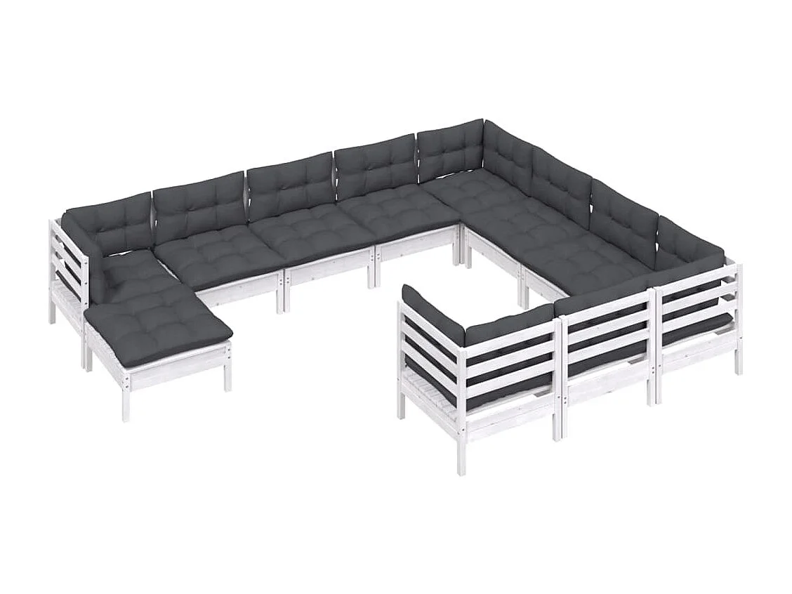 11 pcs conjunto lounge de jardim c/ almofadões pinho branco