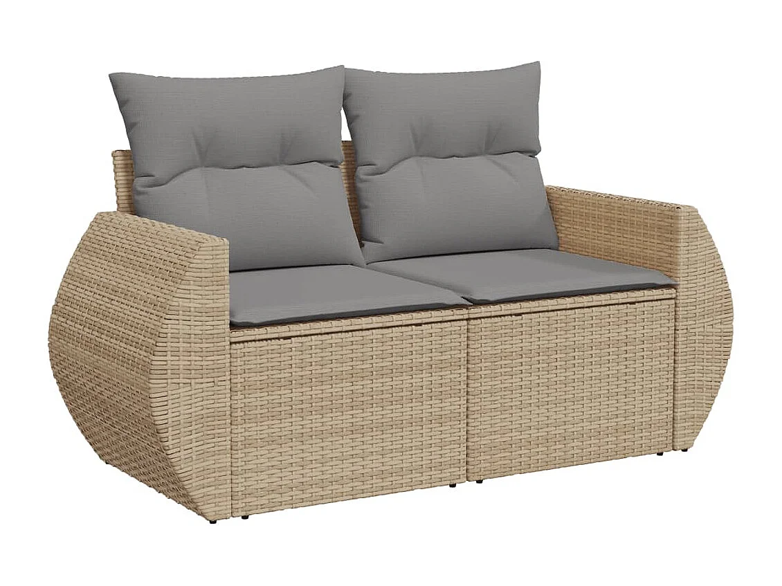 Garden Furniture - 11-tlg. Garten-Sofagarnitur mit Kissen Beige Poly Rattan