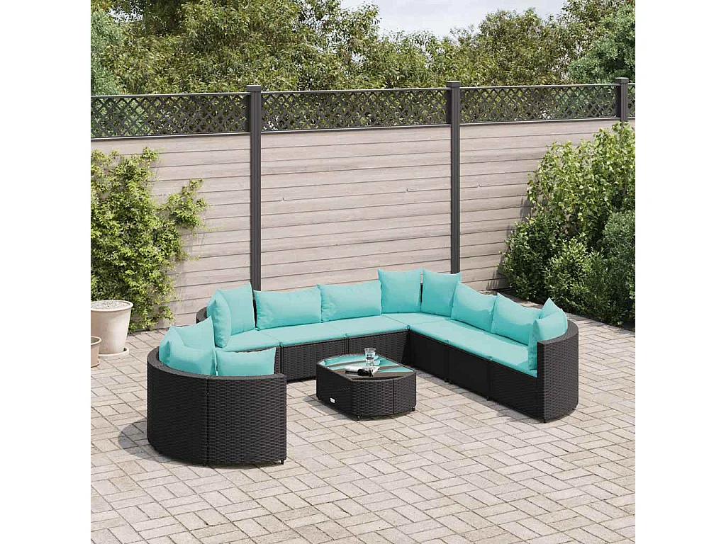 Garden Furniture - Salon de jardin 10 pcs avec coussins noir résine tressée