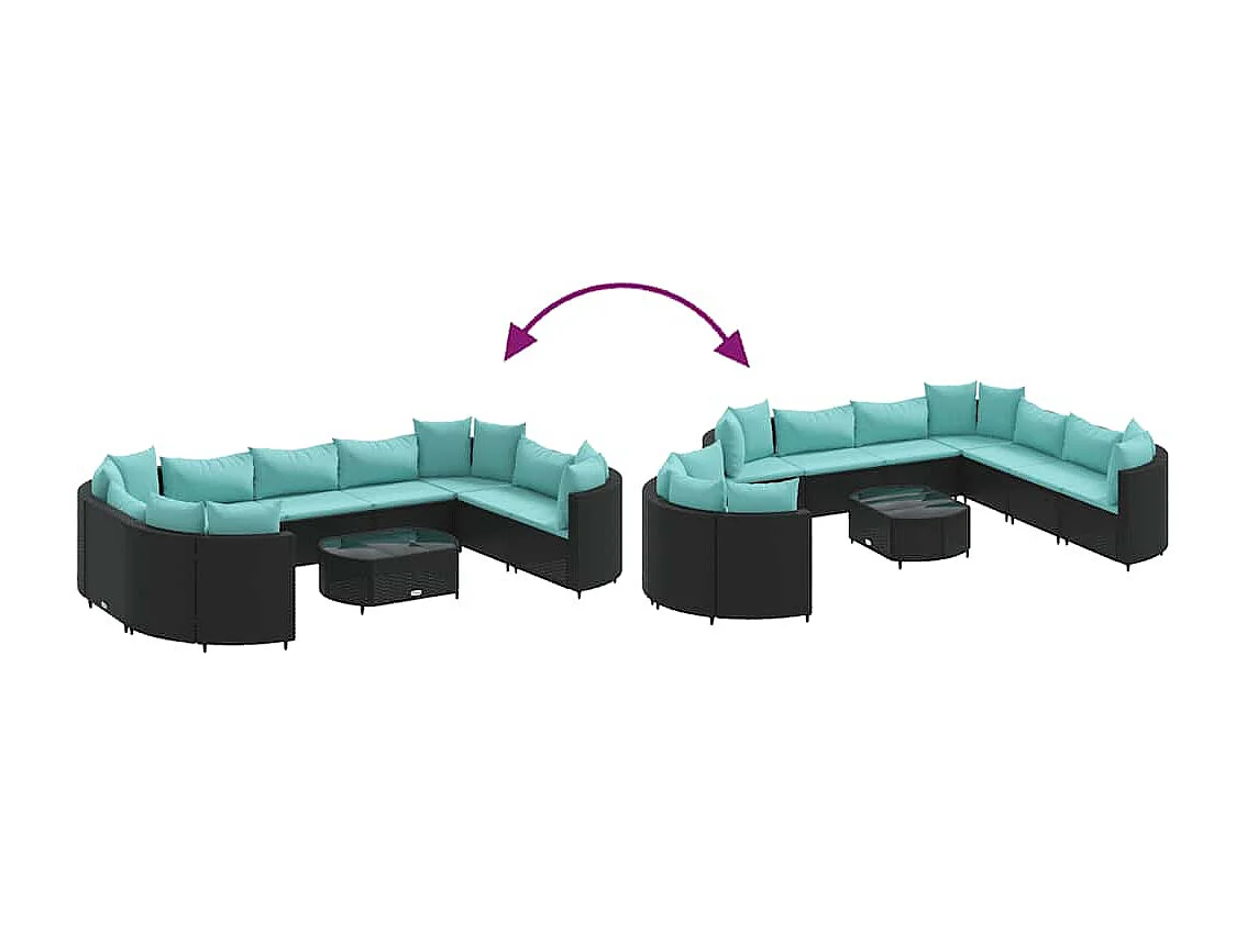 Garden Furniture - Salon de jardin 10 pcs avec coussins noir résine tressée