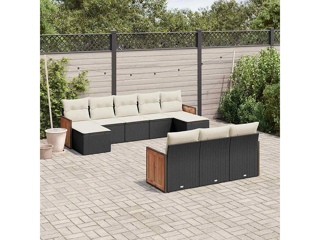 Garden Furniture - 10-tlg. Garten-Sofagarnitur mit Kissen Schwarz Poly Rattan