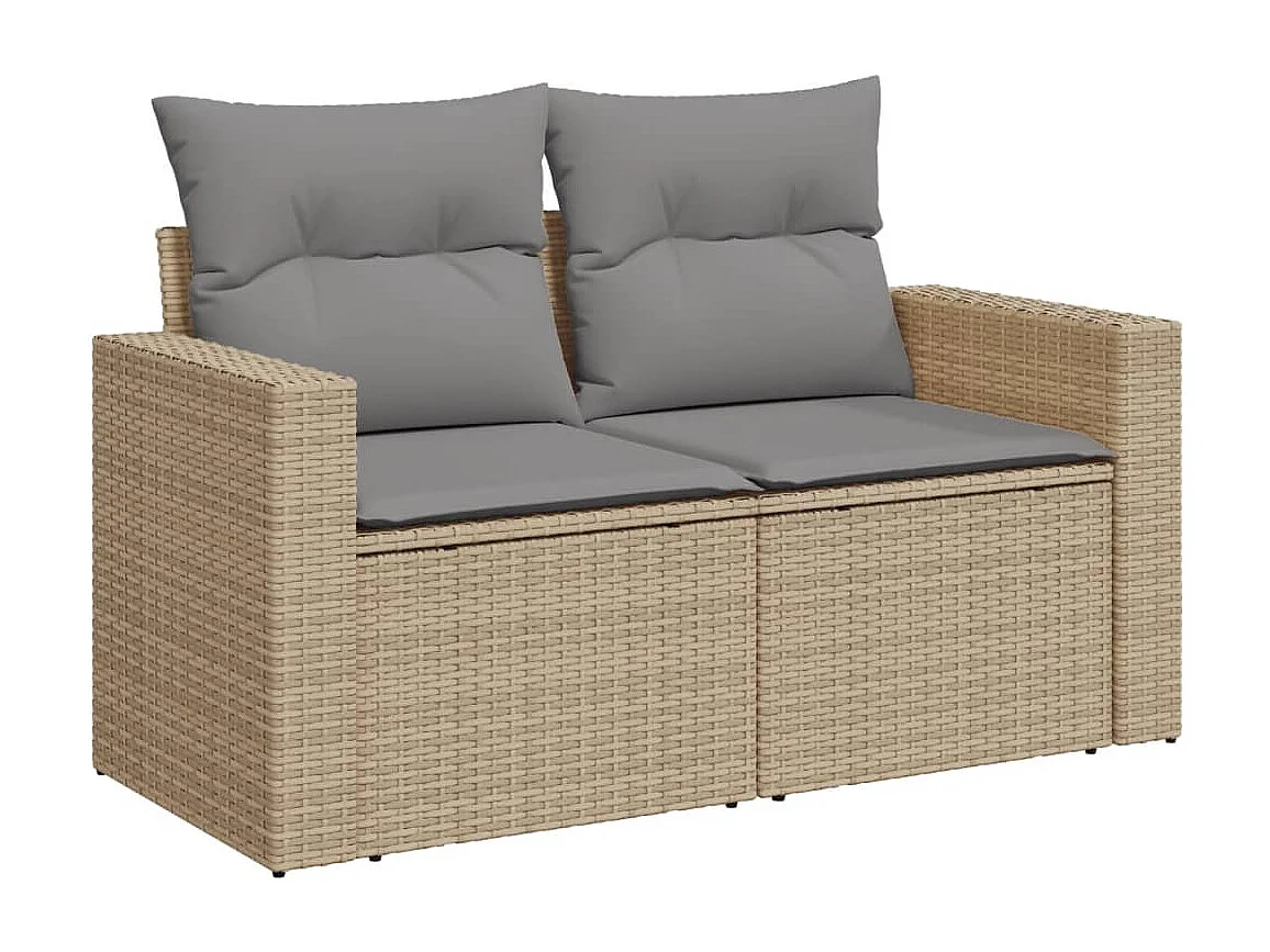 Garden Furniture - 11-tlg. Garten-Sofagarnitur mit Kissen Beige Poly Rattan