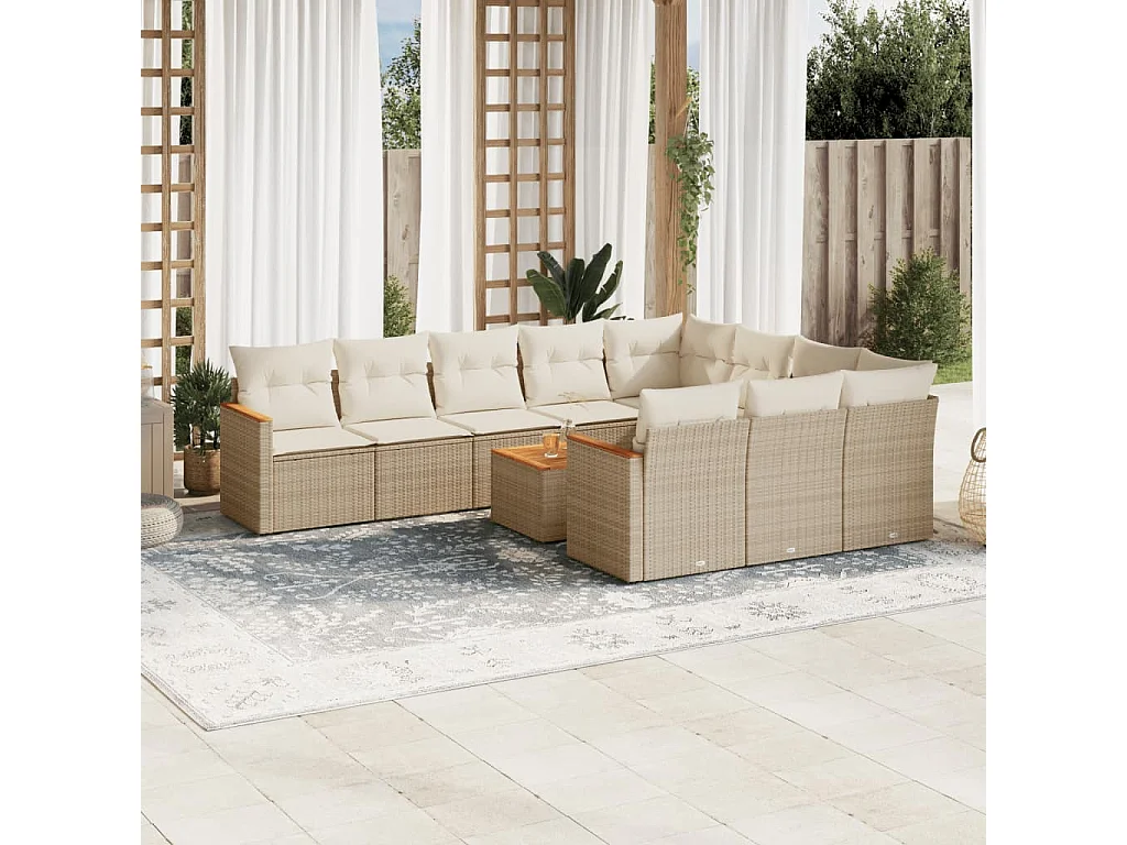 11 pcs conjunto sofás de jardim c/ almofadões vime PE bege