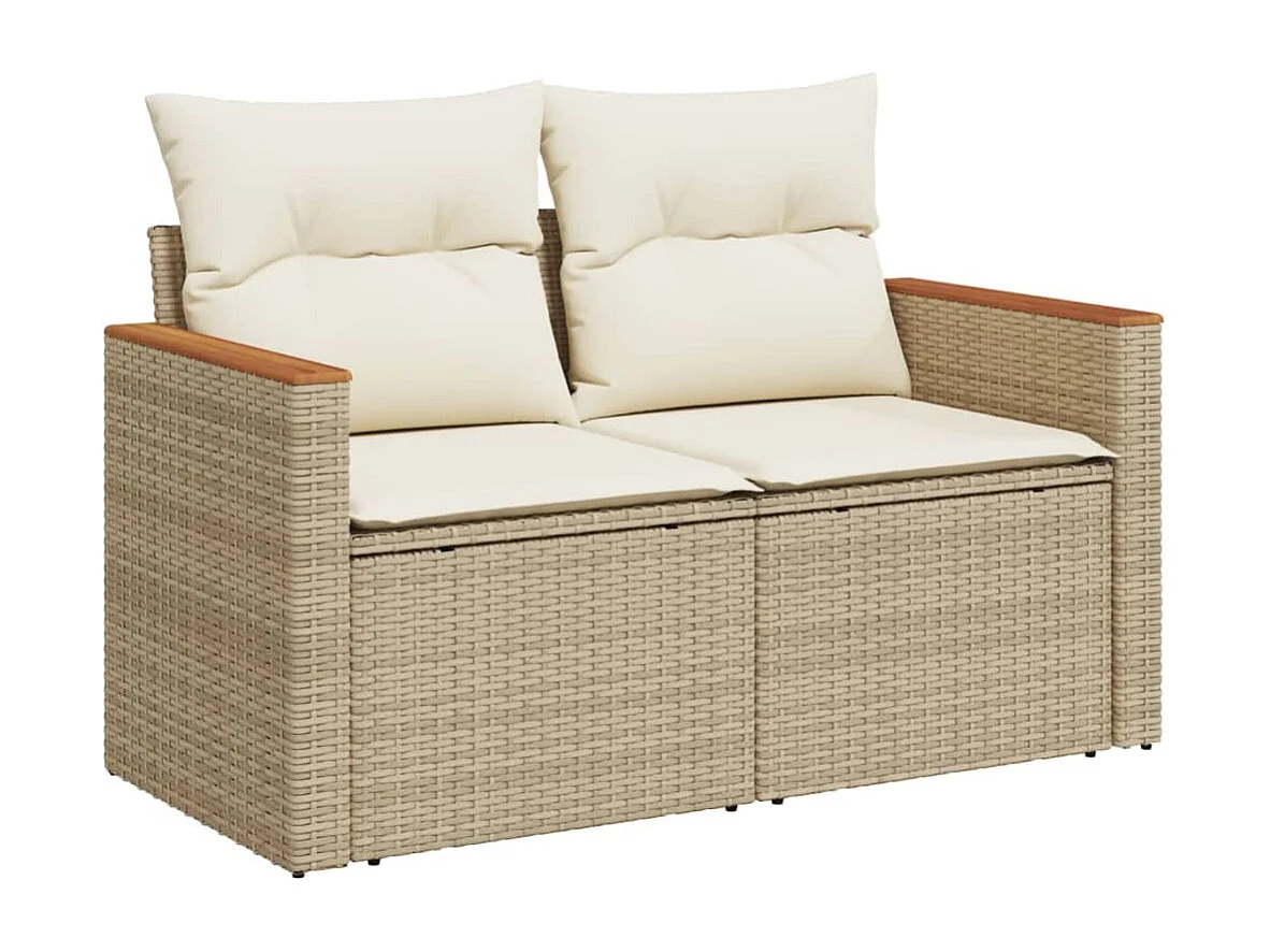 11 pcs conjunto sofás de jardim c/ almofadões vime PE bege