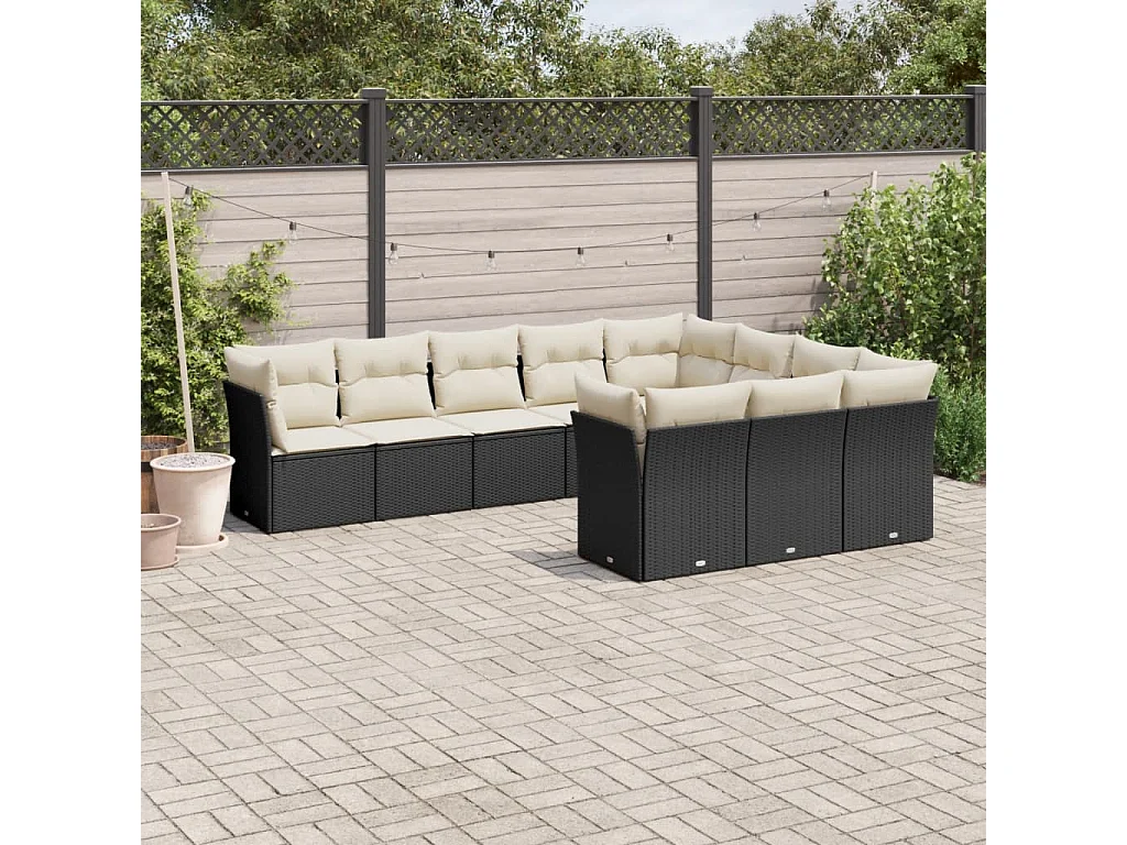 Garden Furniture - Salon de jardin 10 pcs avec coussins noir résine tressée