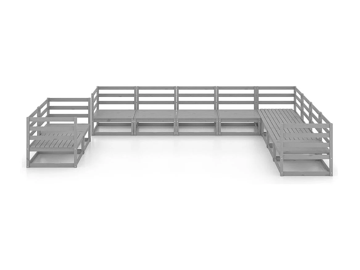 Garden Furniture - Set Divani da Giardino 10 pz Grigio in Legno Massello di Pino