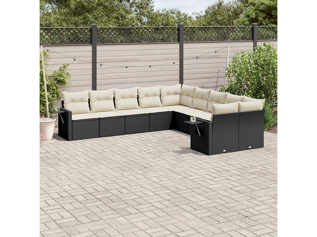 Garden Furniture - Salon de jardin 10 pcs avec coussins noir résine tressée