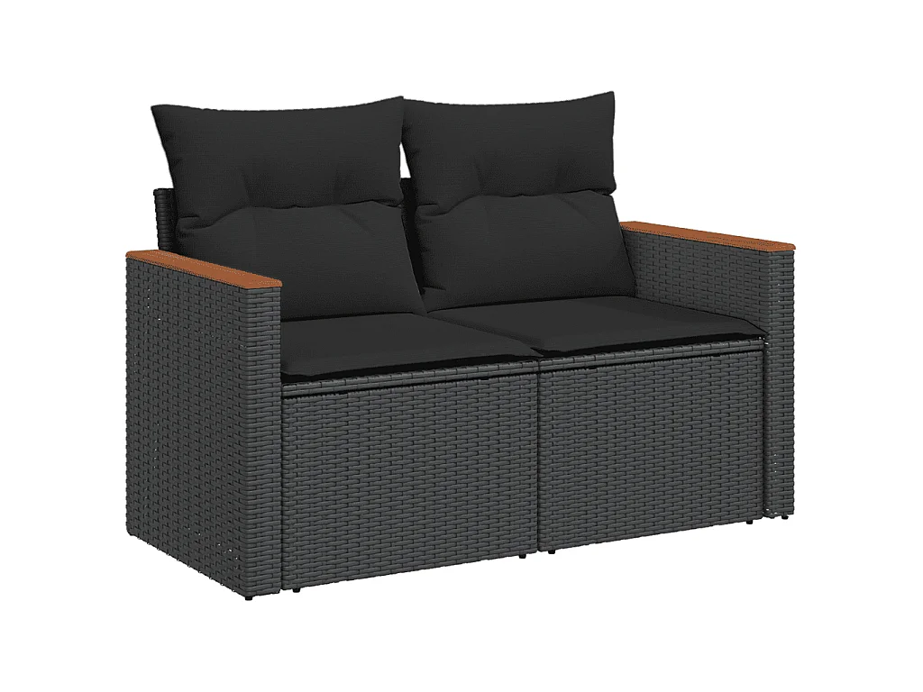 Garden Furniture - 10-tlg. Garten-Sofagarnitur mit Kissen Schwarz Poly Rattan